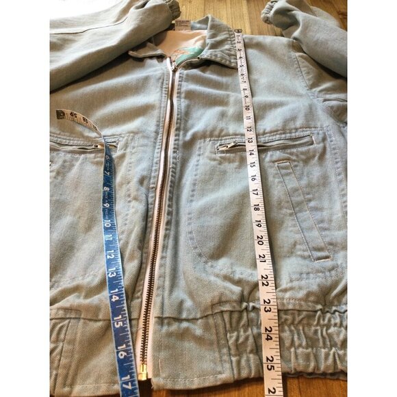 Vintage Urban Equipment Denim Bomber Jacket Elastic Hem & Cuffs Zip Up Mens S - Picture 10 of 10